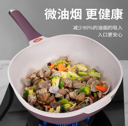 陶瓷不粘锅 少油烟炒锅有钛家用炒菜燃气全灶具通用